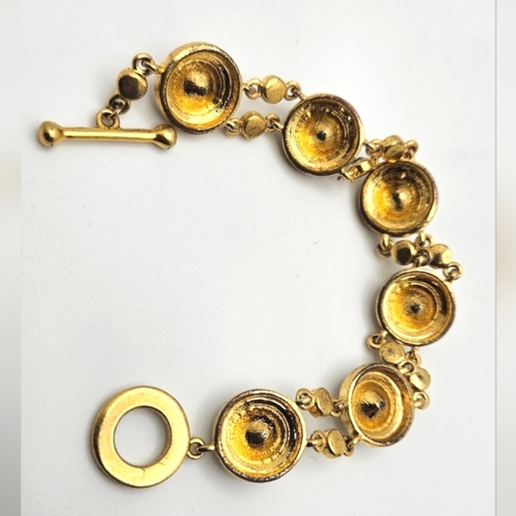 π’3/$19π’ Gorgeous Multicolor Pastels Gold Tone Toggle Halo Bezel Bracelet 7in - Picture 9 of 10